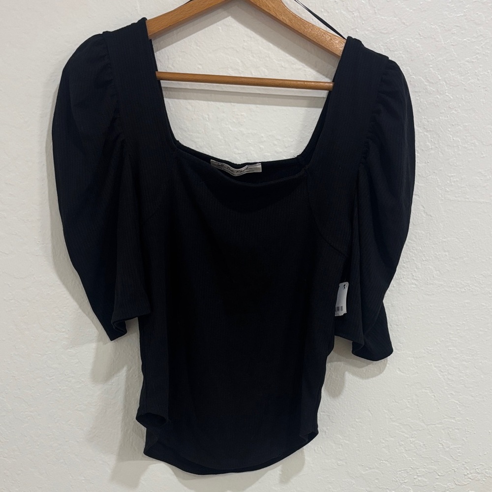 We The Free Black Puff Sleeve Blouse